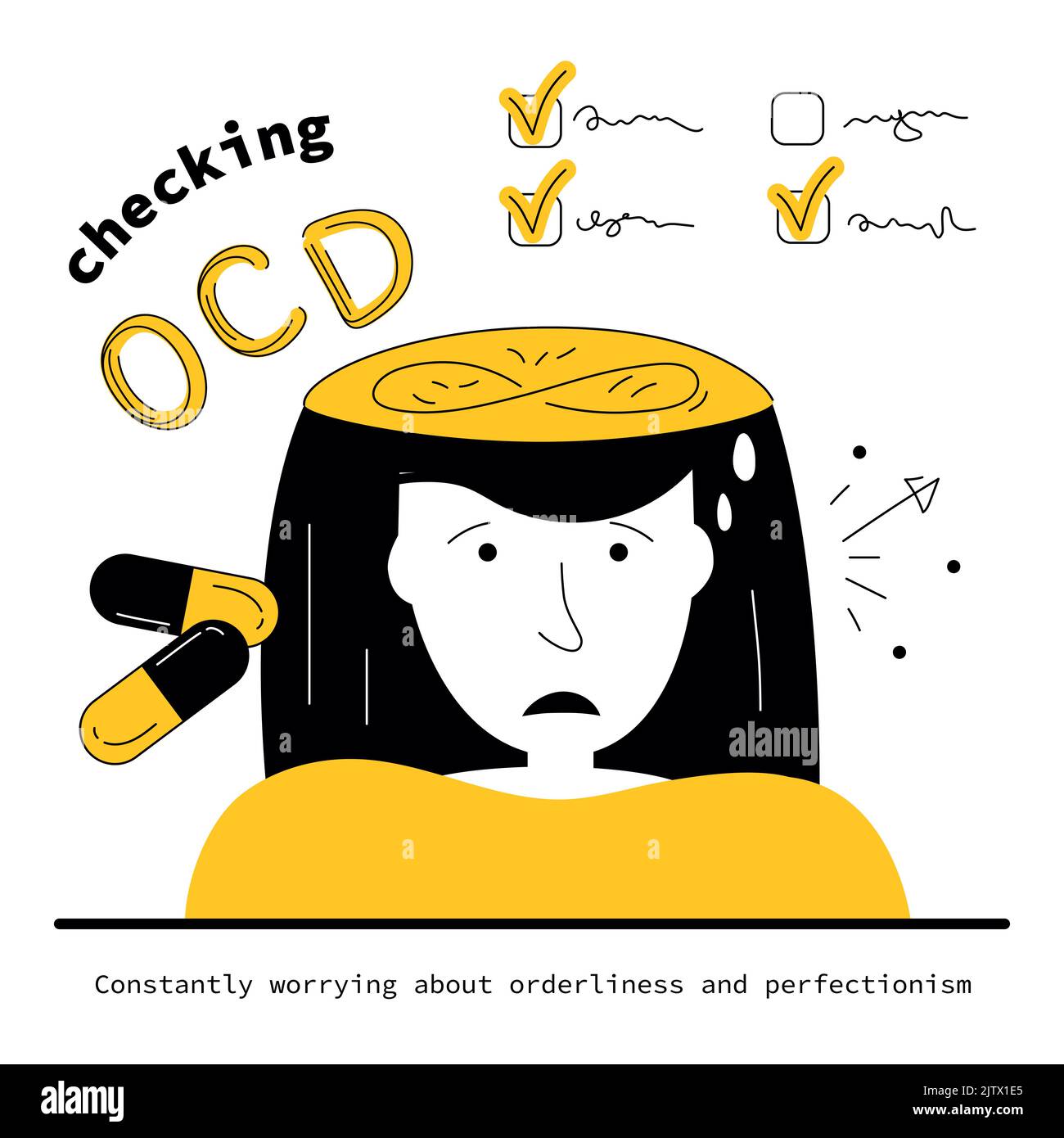 Syndrome OCD and intrusive thoughts and checking things. Vector