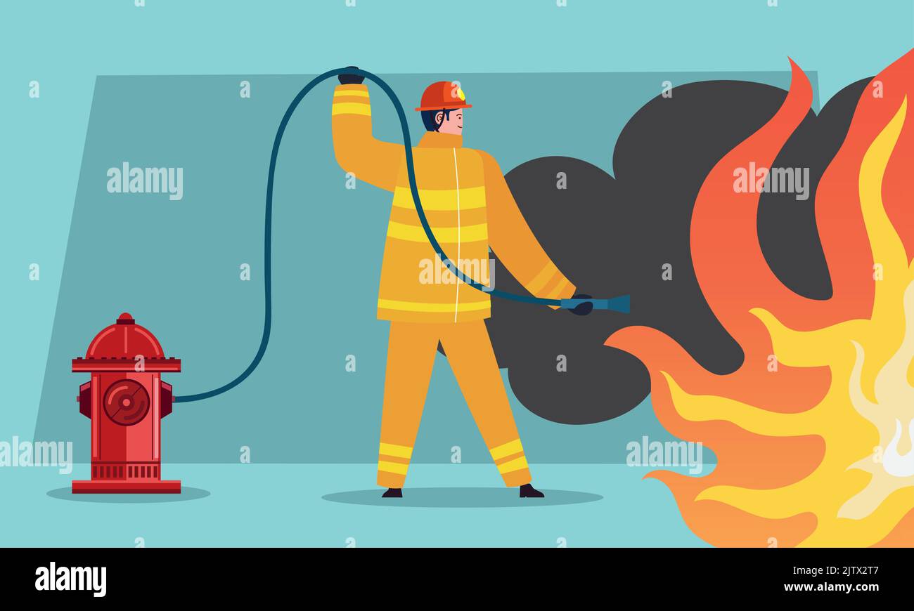 fireman with hose and hydrant Stock Vector Image & Art - Alamy