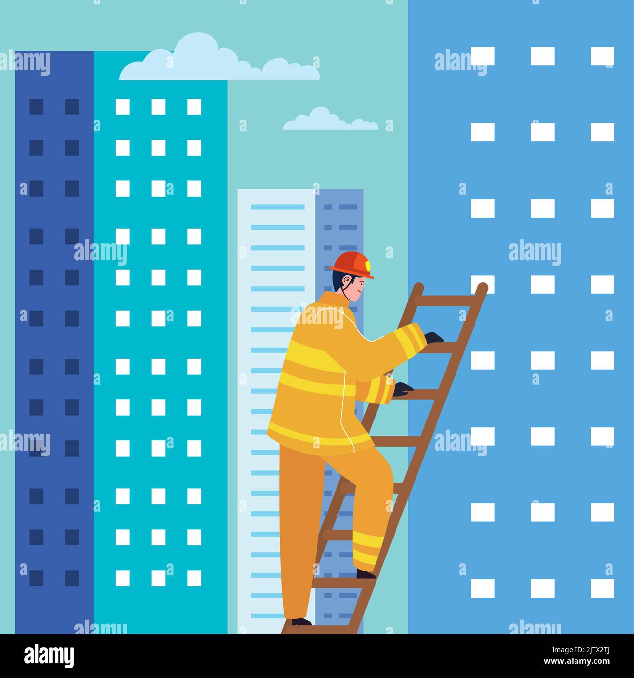 firefighter climbing stair in building Stock Vector Image & Art - Alamy