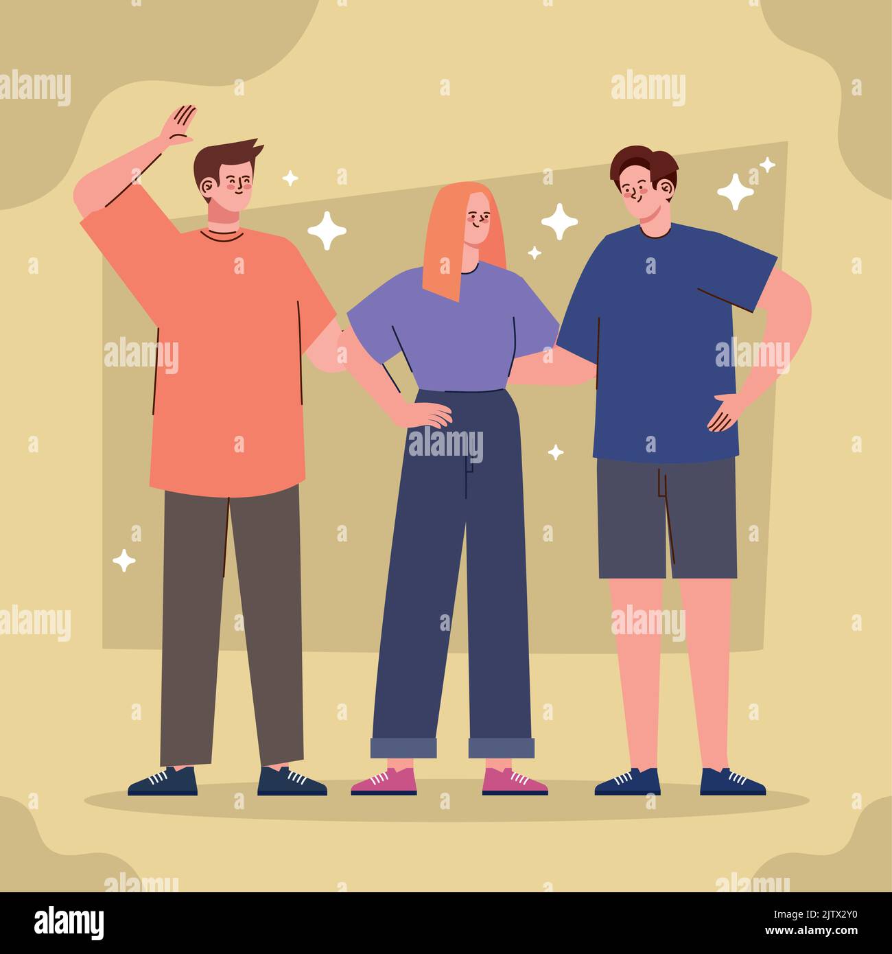 three happy young friends Stock Vector Image & Art - Alamy