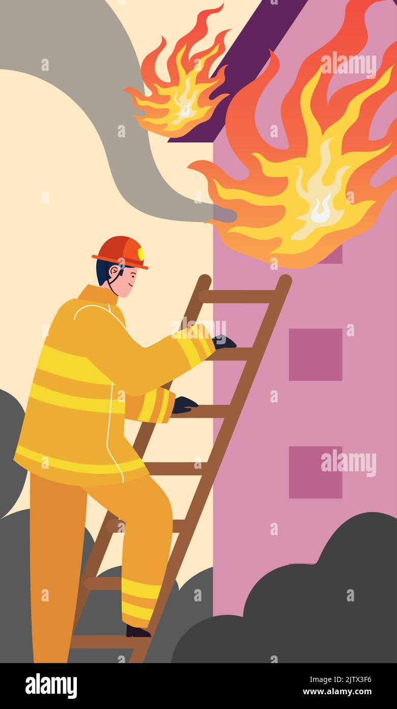 firefighter climbing building onfire Stock Vector Image & Art - Alamy