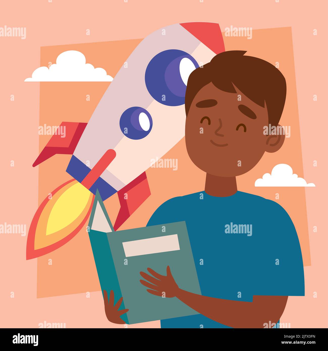 boy reading book and rocket Stock Vector Image & Art - Alamy