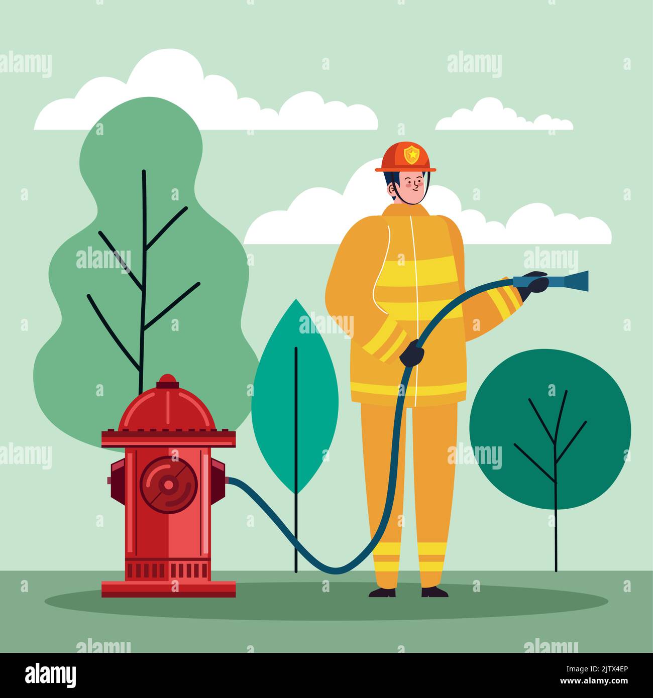 fireman with hydrant character Stock Vector Image & Art - Alamy