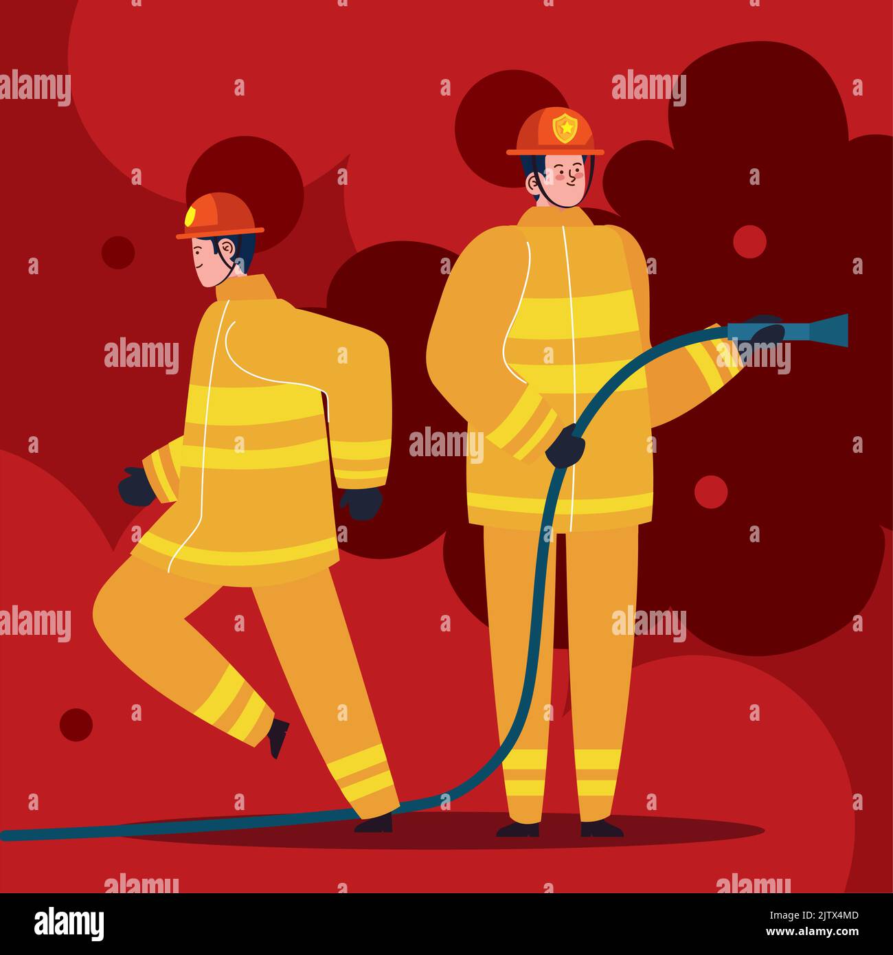 firefighters heros with hose Stock Vector Image & Art - Alamy
