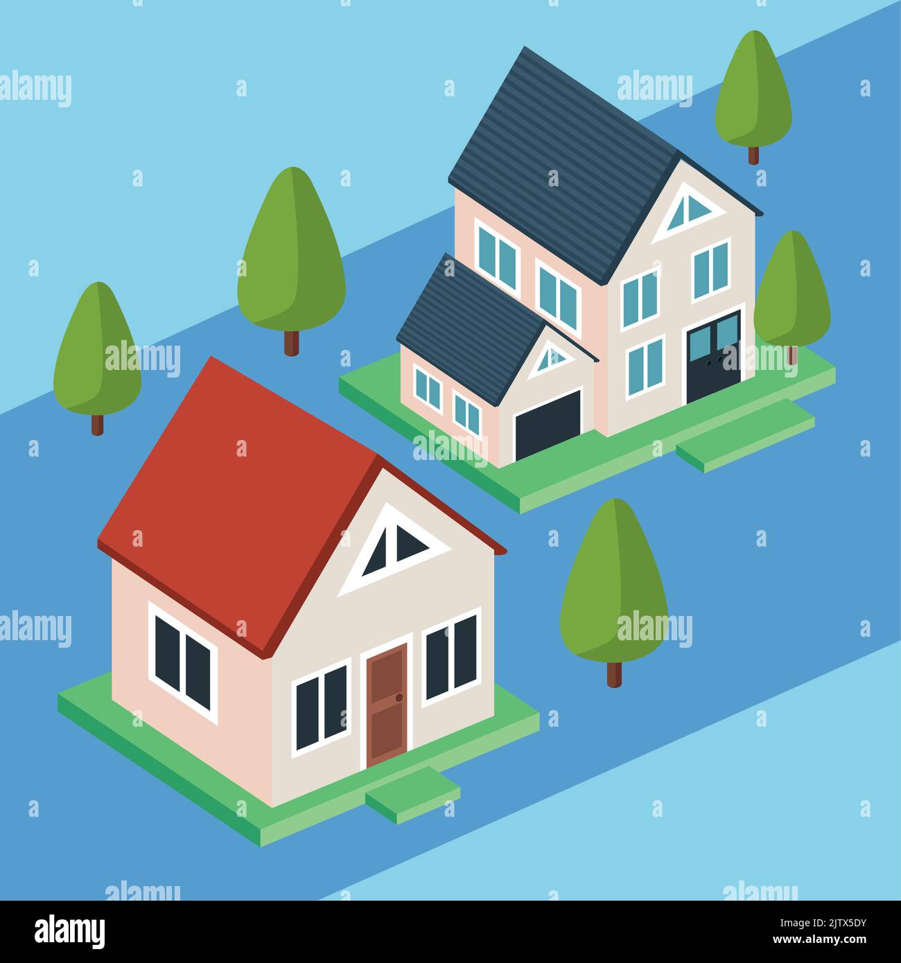 isometric houses and trees Stock Vector Image & Art - Alamy