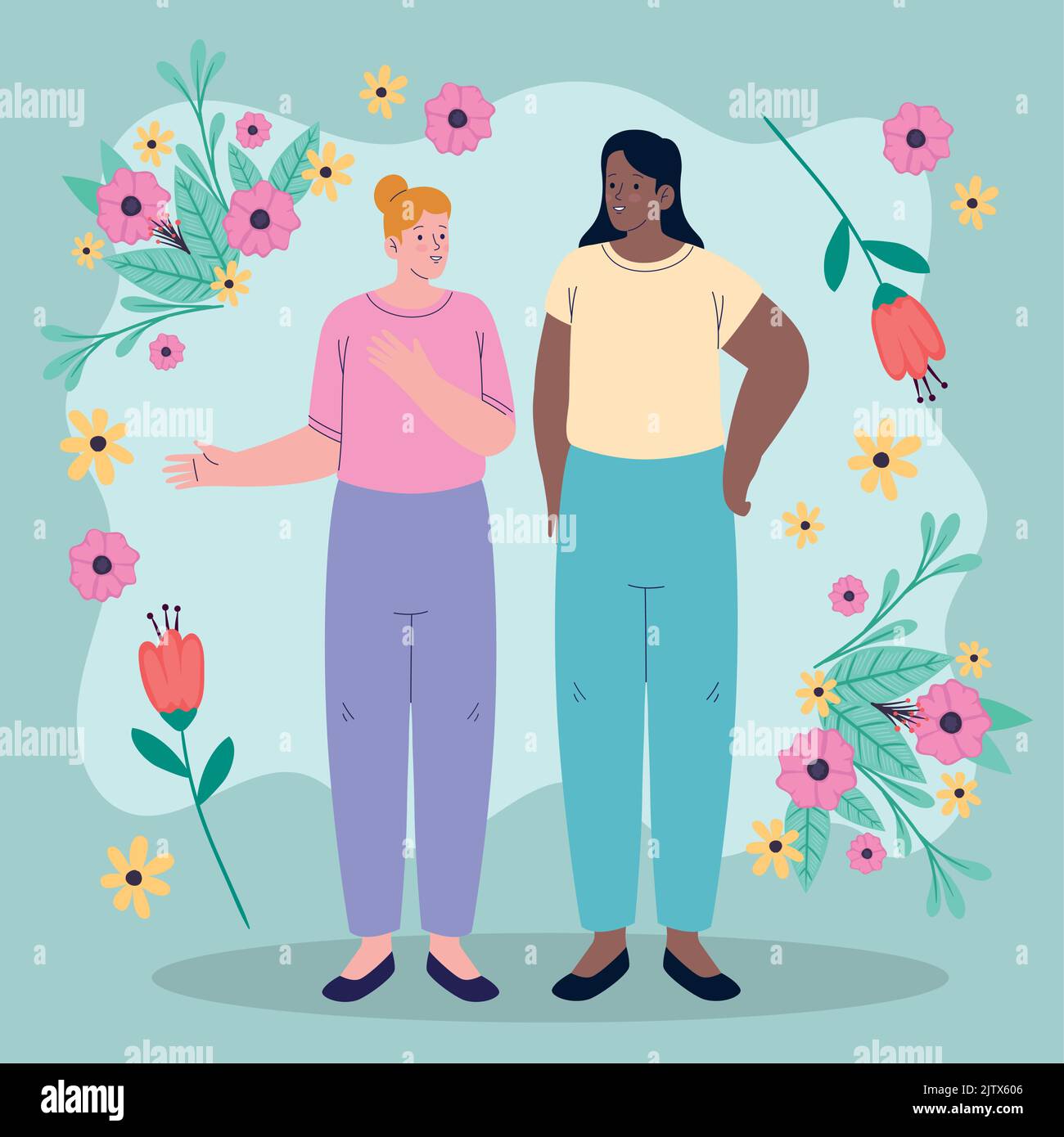 interracial young female friends couple Stock Vector Image & Art - Alamy