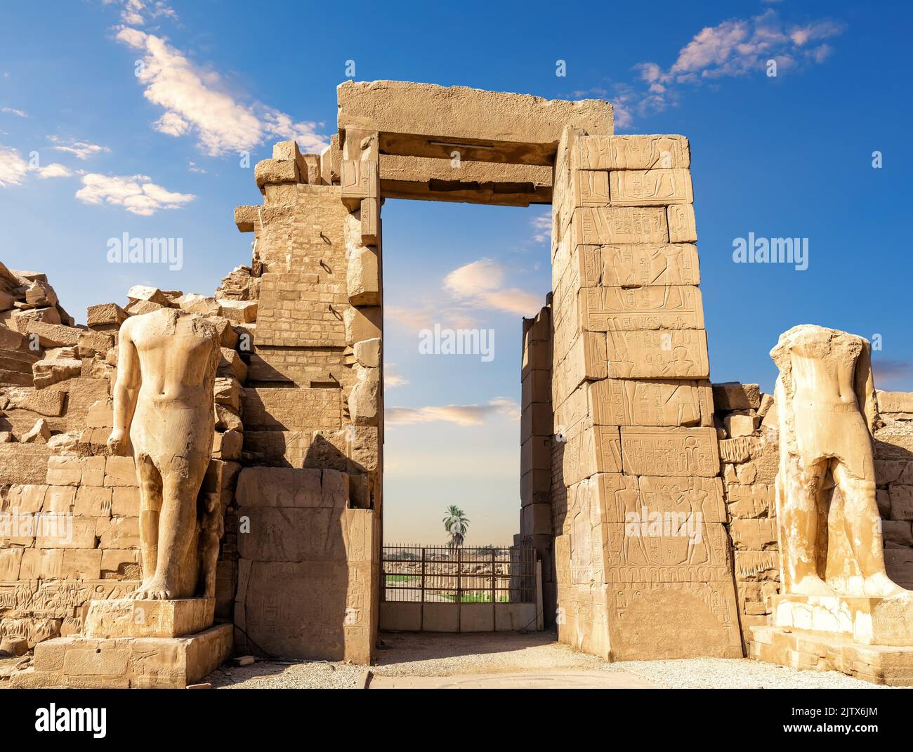Karnak Temple of Luxor, ruins of the backside of the gates, Egypt. Stock Photo