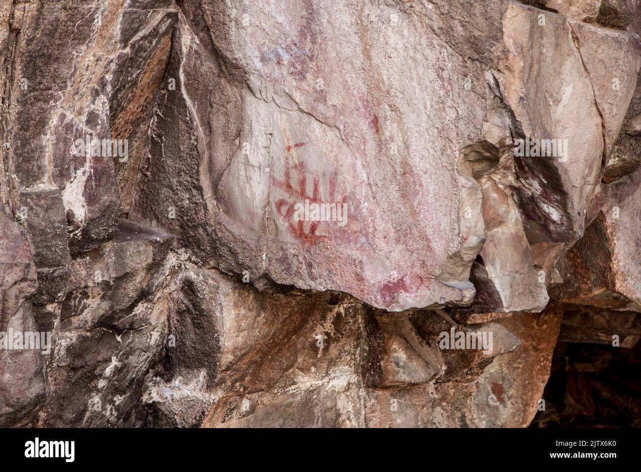 Prehistorical paintings at Pena del Aguila rock shelter, Magacela. Badajoz, Extremadura, Spain. Stock Photo