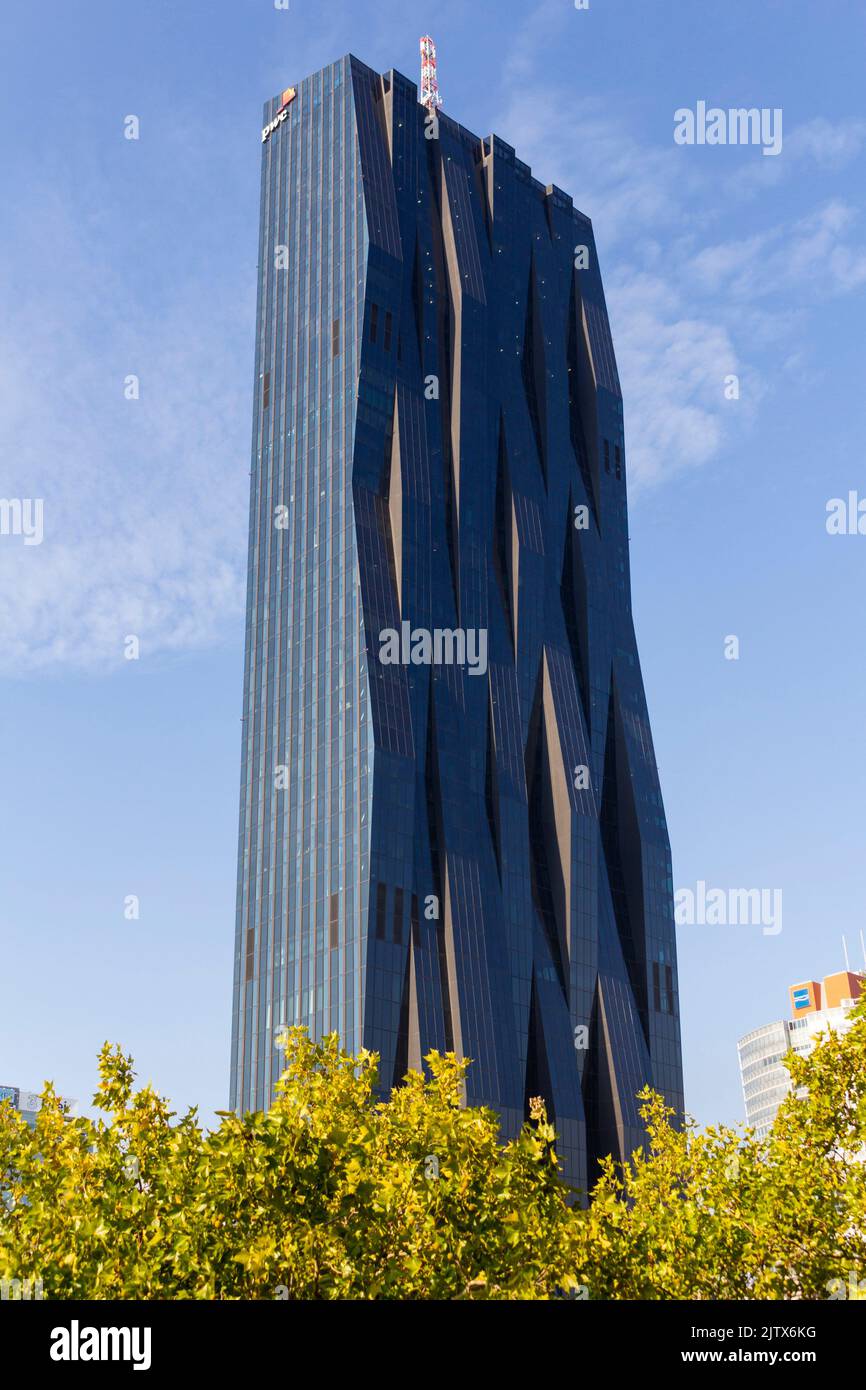 VIENNA, AUSTRIA: DC Tower Skyscraper in the Donaucity District is the highest corporate skyscraper in Vienna. Was built in 2013 by architect Stock Photo