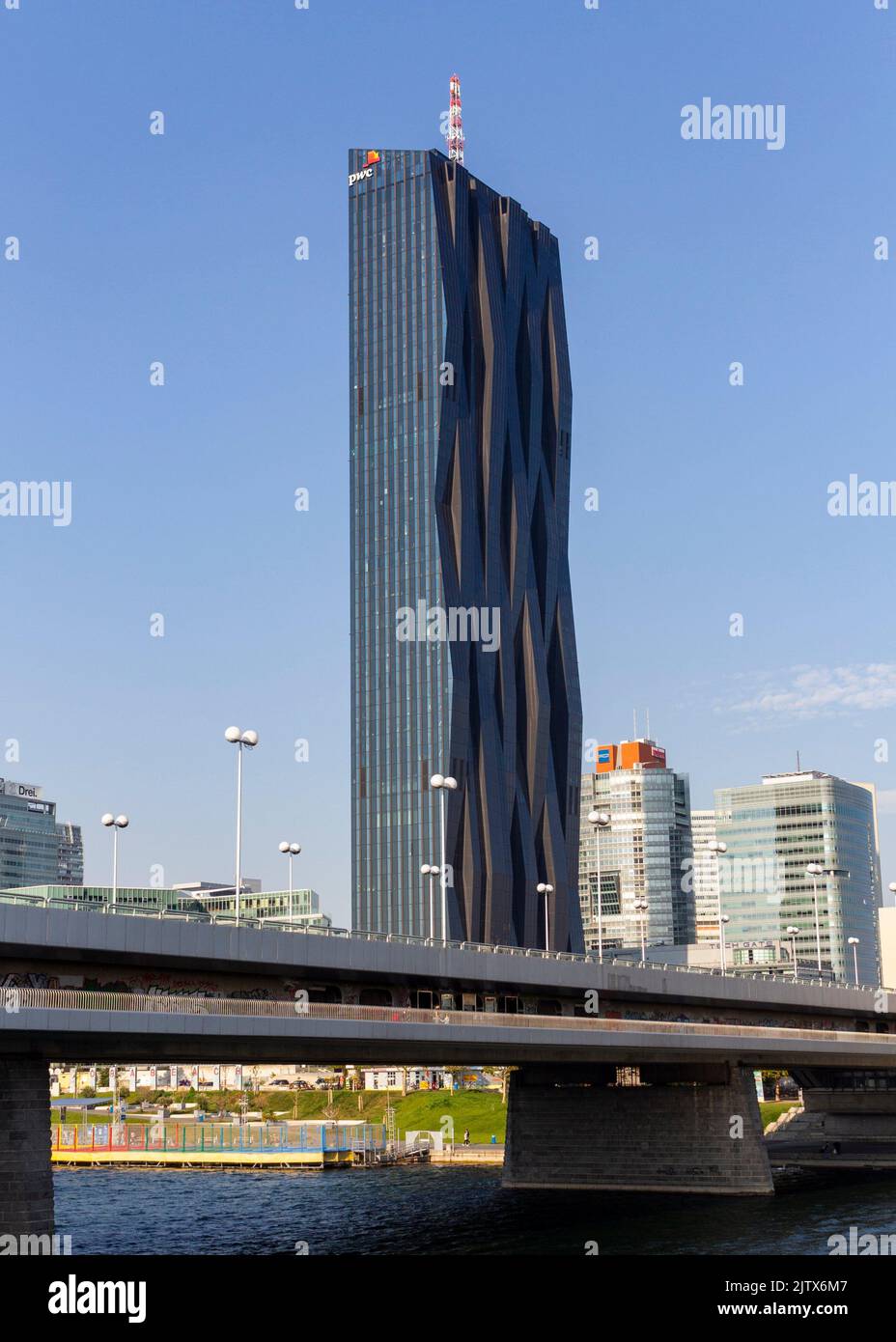 VIENNA, AUSTRIA: DC Tower Skyscraper in the Donaucity District is the highest corporate skyscraper in Vienna. Was built in 2013 by architect Stock Photo