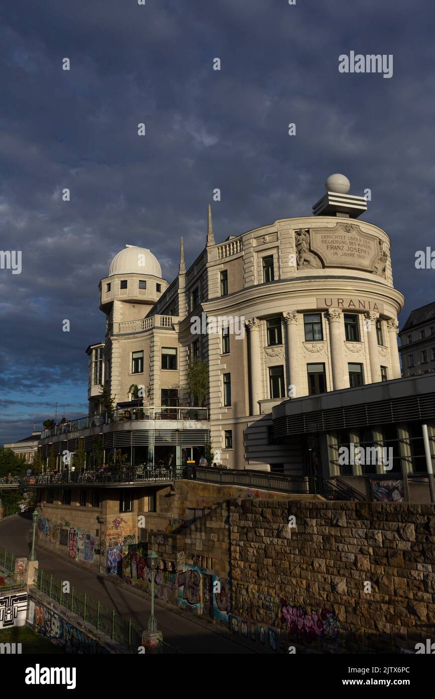 VIENNA, AUSTRIA - August 16, 2019: Urania is a public educational institute and observatory in Vienna, Austria. Urania Observatory was built in 1909. Stock Photo