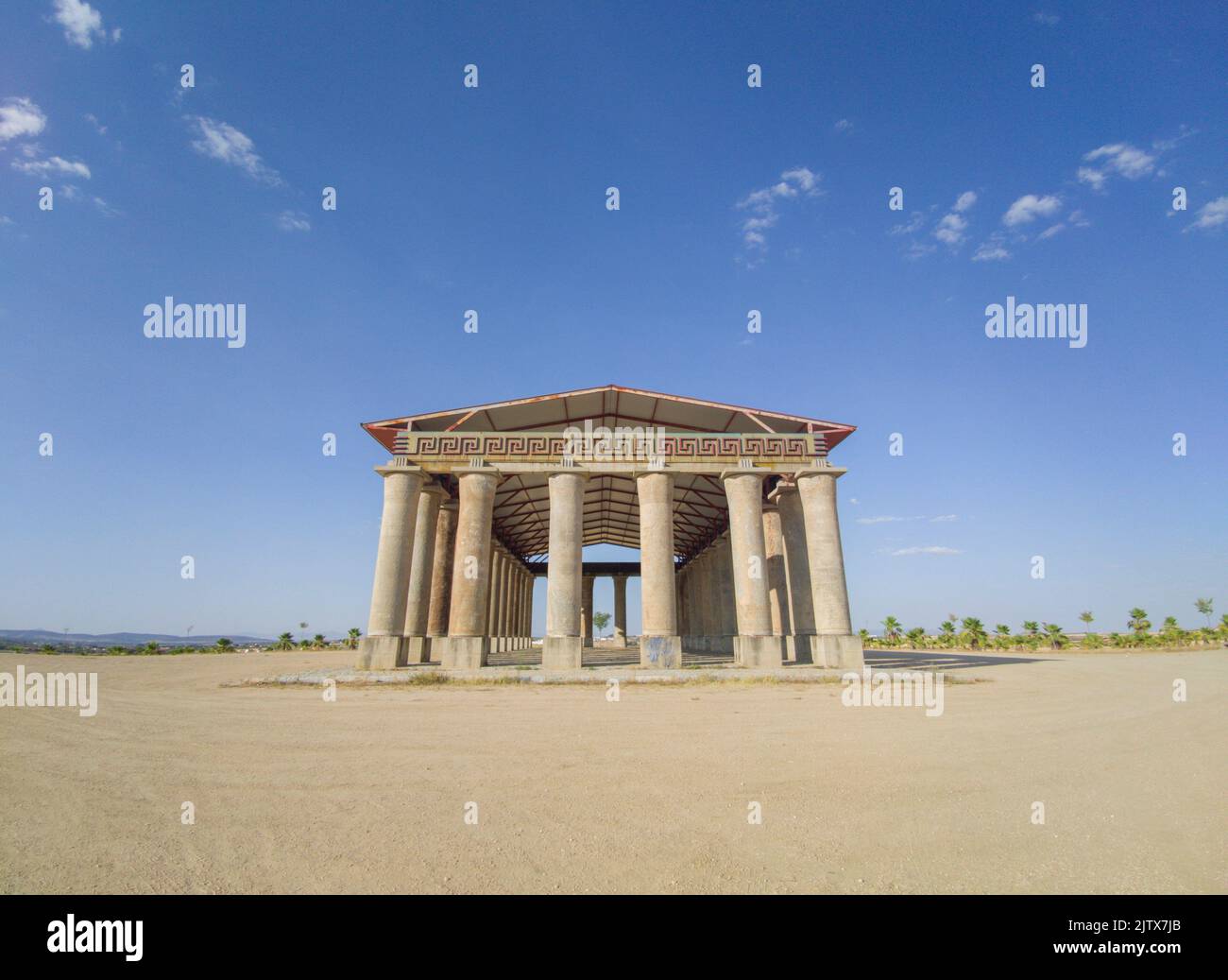 Parthenon replica built with recycled building materials. Don Benito, Badajoz, Spain. Stock Photo