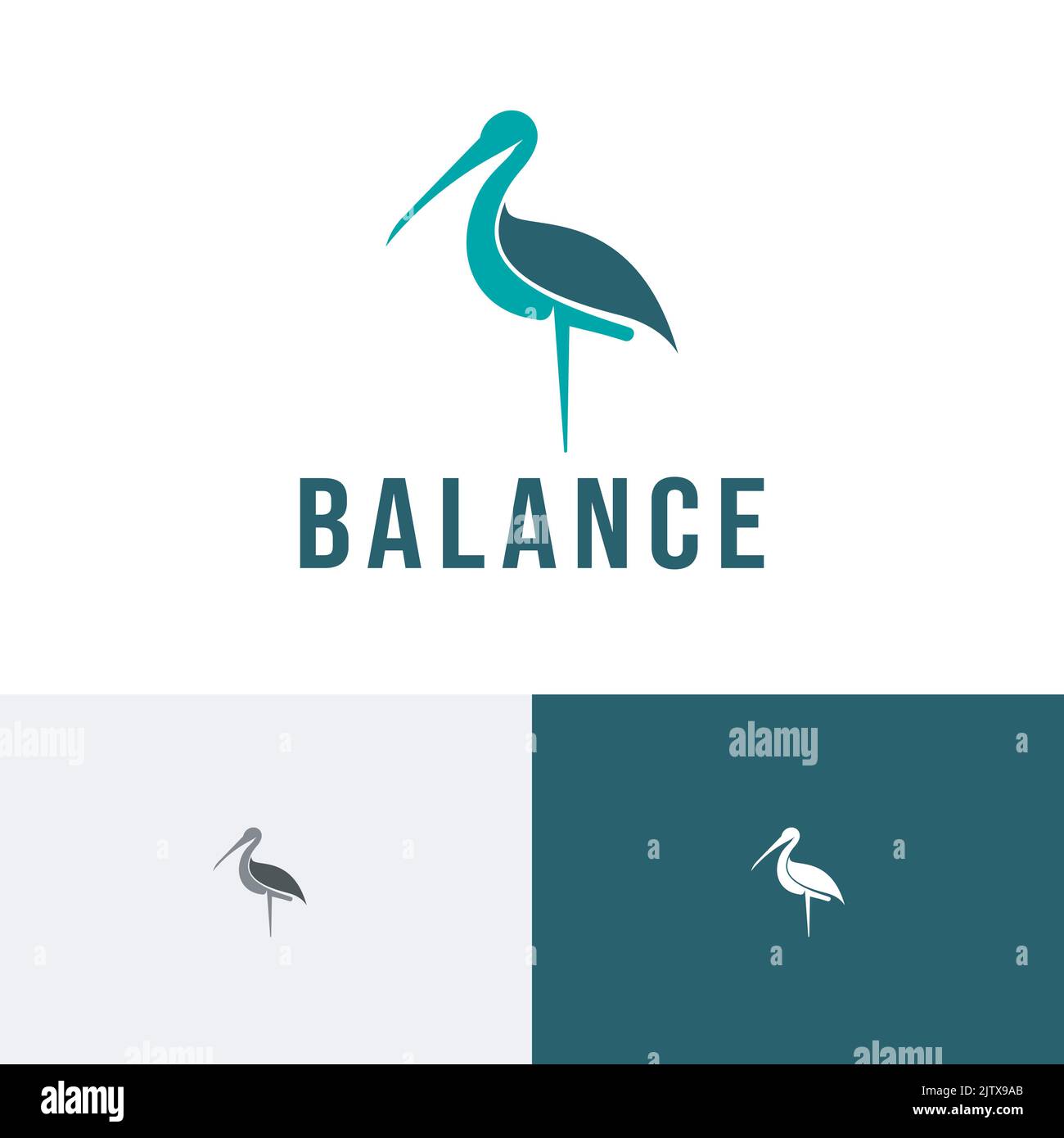 Balance Stand Stork Bird Animal Nature Logo Stock Vector