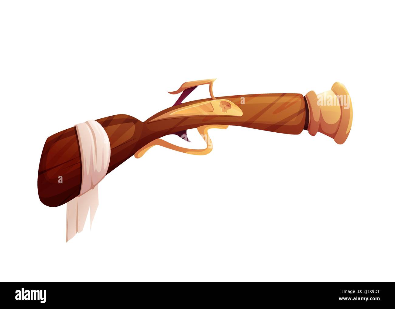 Pirate pistol or revolver. Old flintlock. Musket rifle. Cartoon vector illustration. Stock Vector