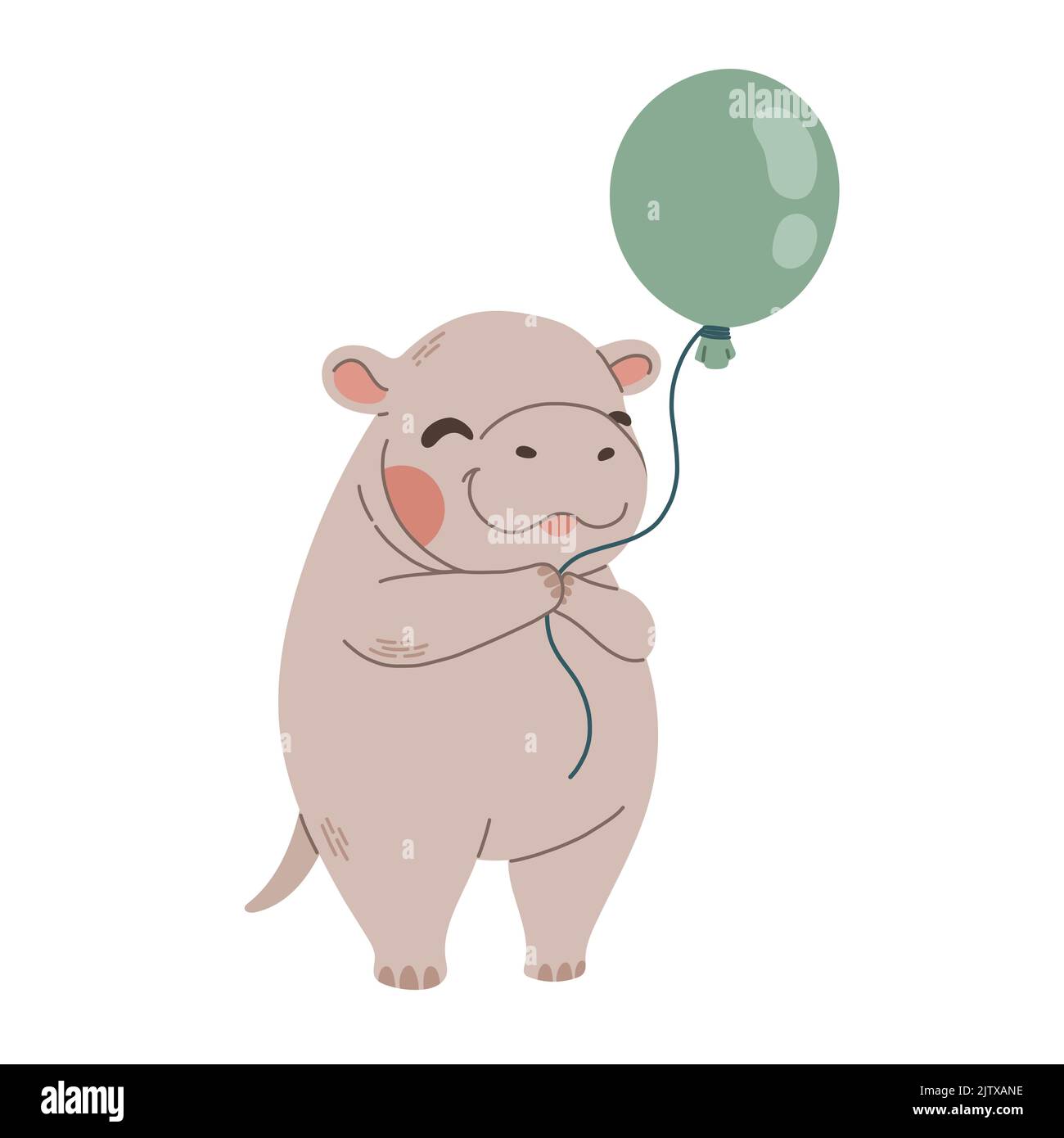 Cute little hippo with green balloon kids vector Stock Vector Image