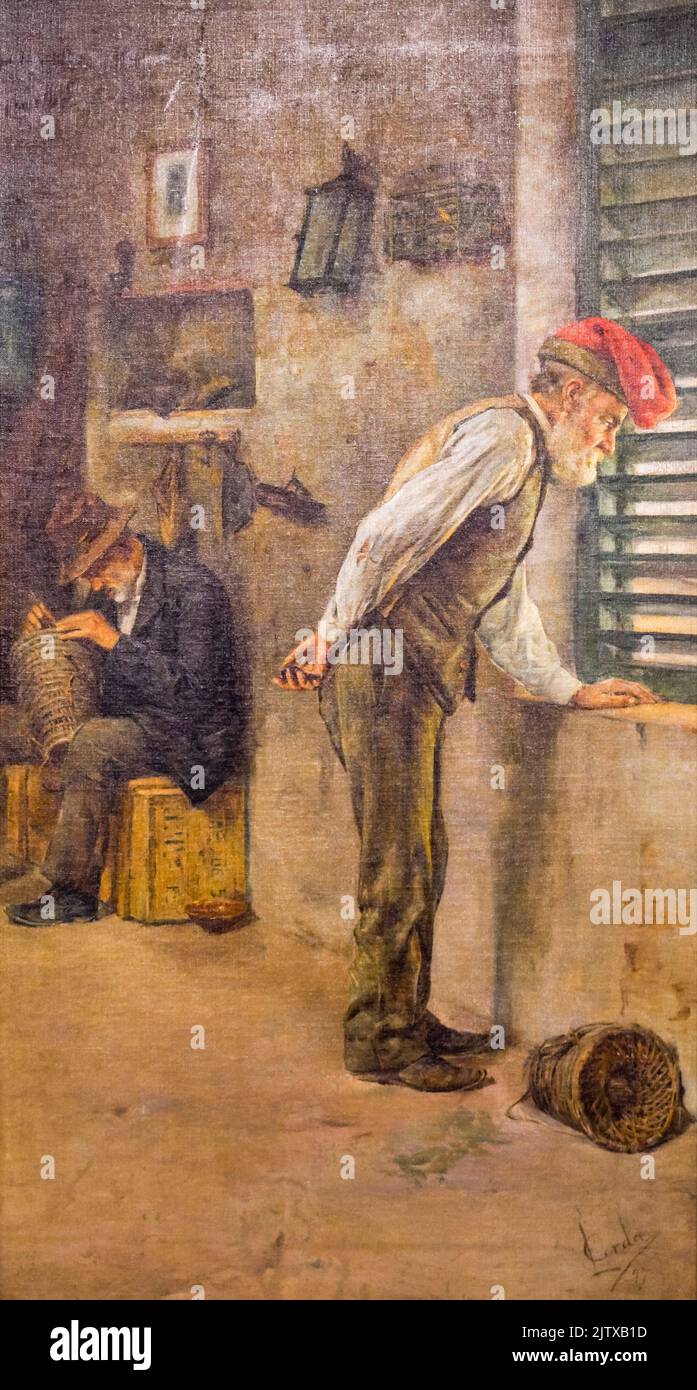 fishermen, Llorenç Cerda Bisbal, 1897, oil on canvas, Museu de Mallorca, Palma, Majorca, Spain. Stock Photo