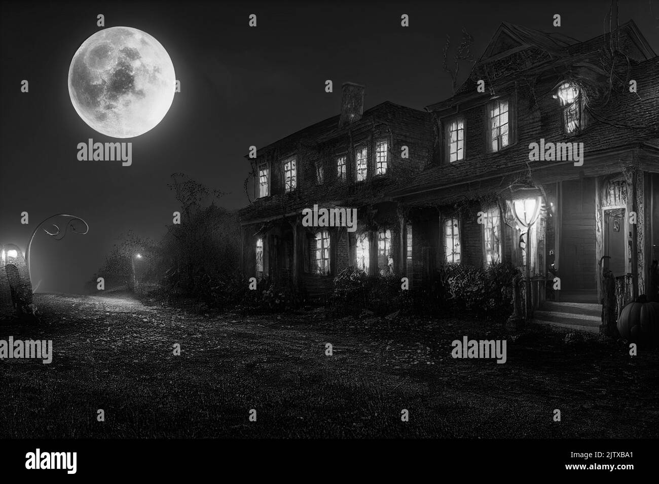 3D illustration of a Halloween concept background of realistic horror