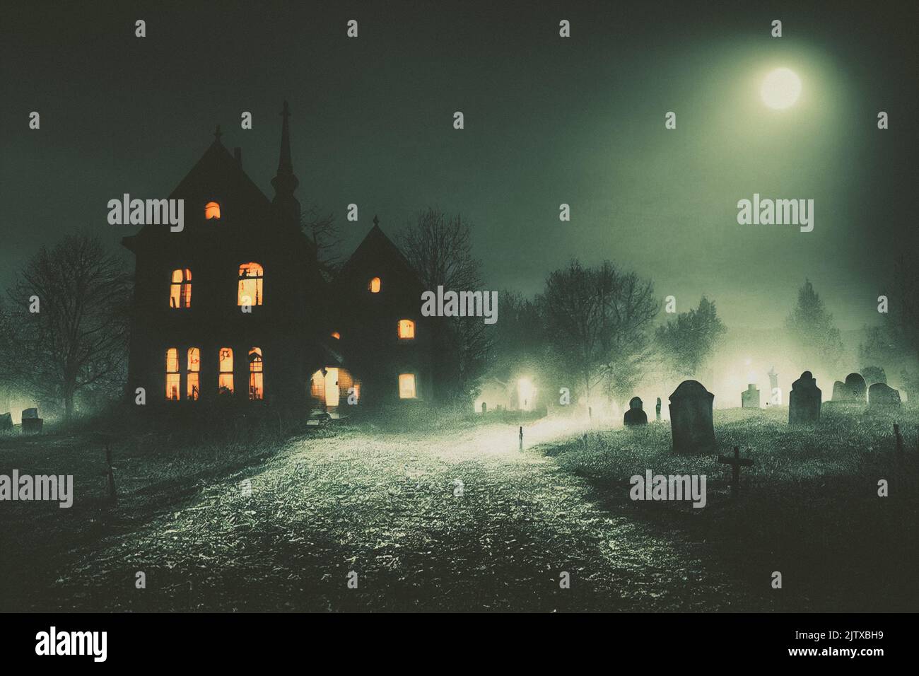 3D illustration of a Halloween concept background of realistic horror