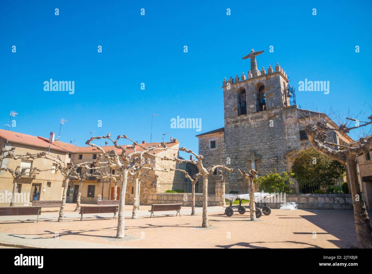 Fortified church. Fuentecen, Burgos province, Castilla Leon, Spain. Stock Photo