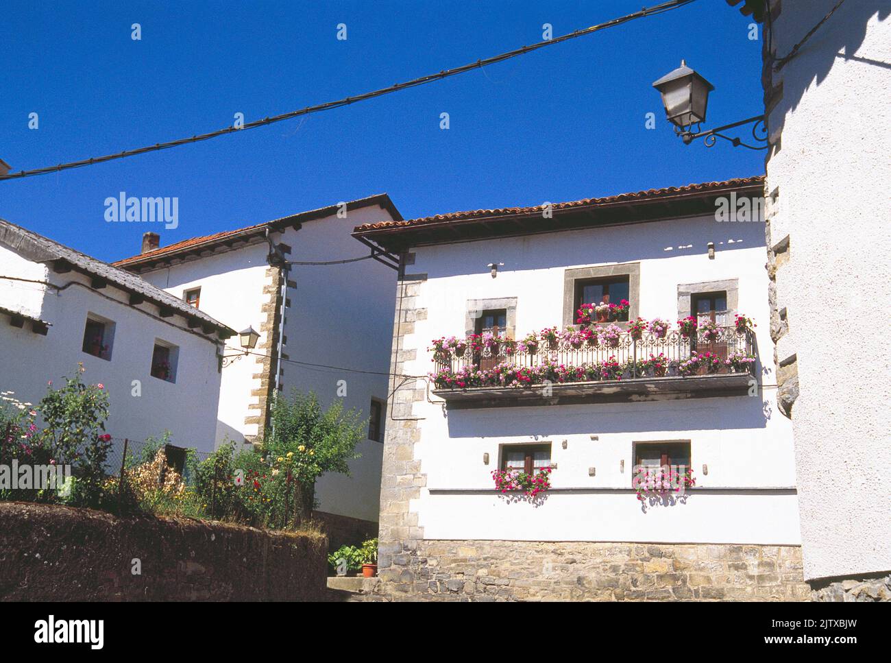 Facade of Salacenca house. Esparza de Salazar, Navarra, Spain. Stock Photo