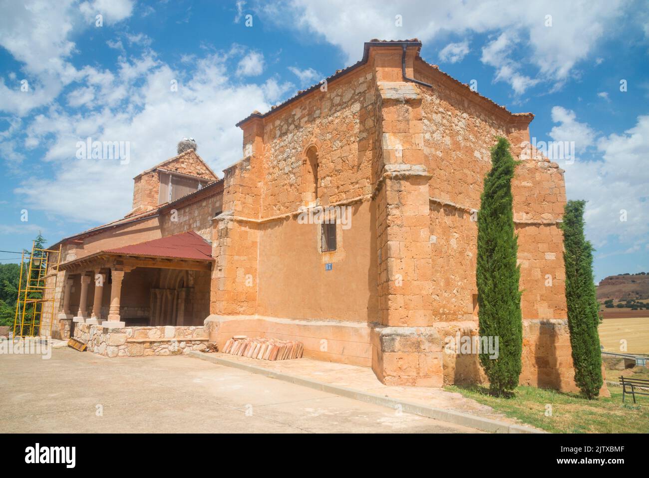 Facade of the church. Mazagatos, Segovia province, Castilla Leon, Spain. Stock Photo