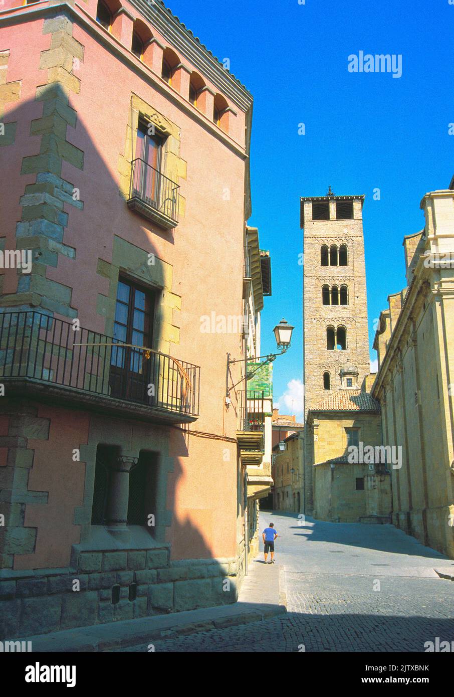 Street and cathedral. Vic, Barcelona province, Catalonia, Spain. Stock Photo