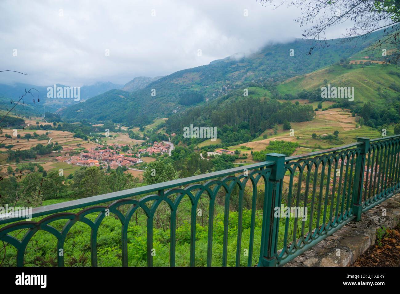 Asomada del Ribero viewpoint and overview of the valley. Carmona, Cantabria, Spain. Stock Photo