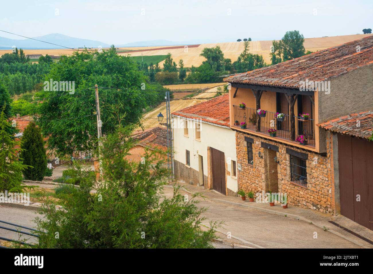 Street and landscape. Mazagatos, Segovia province, Castilla Leon, Spain. Stock Photo