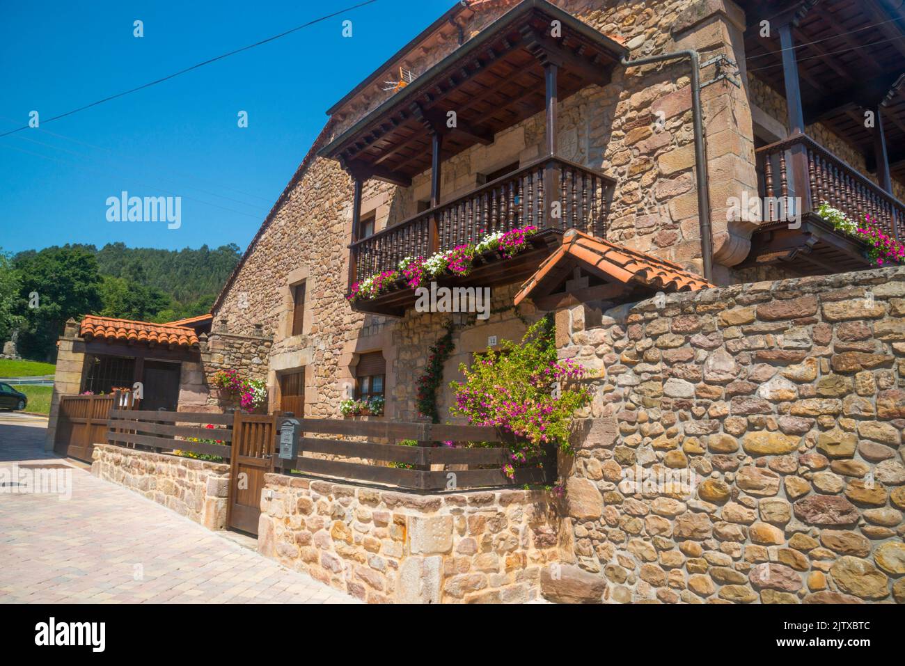Facade of traditional house. Riocorvo, Cantabria, Spain. Stock Photo