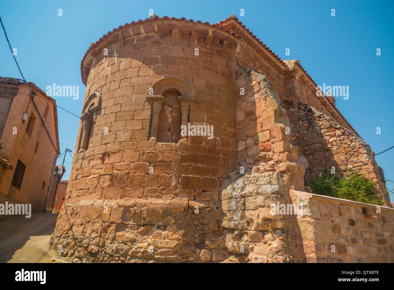 Romanesque church. Noviales, Soria province, Castilla Leon, Spain. Stock Photo