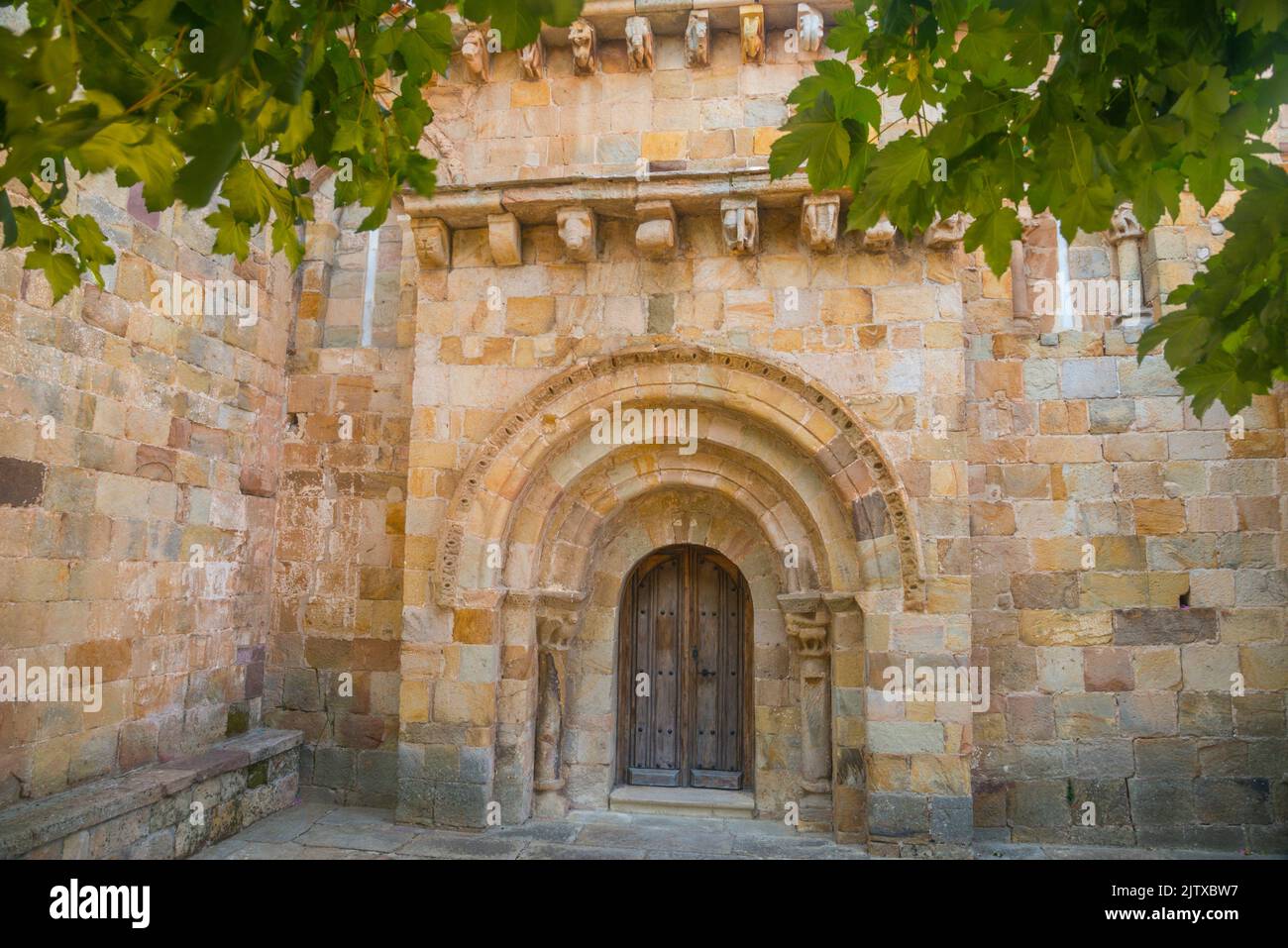 Facade of San Cipriano church. Bolmir, Cantabria, Spain. Stock Photo