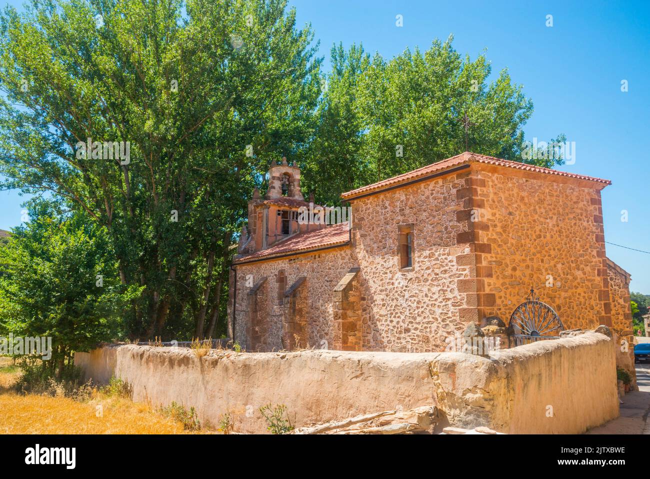 Romanesque church. Valderroman, Soria province, Castilla Leon, Spain. Stock Photo