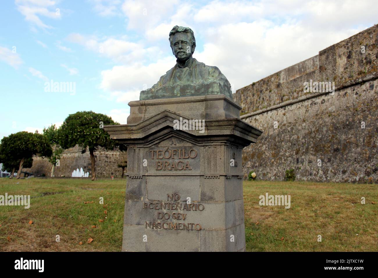 Monument to Teofilo Braga, president of the Portuguese Republic in 1915, Ponta Delgada, Sao Miguel Azores, Portugal Stock Photo
