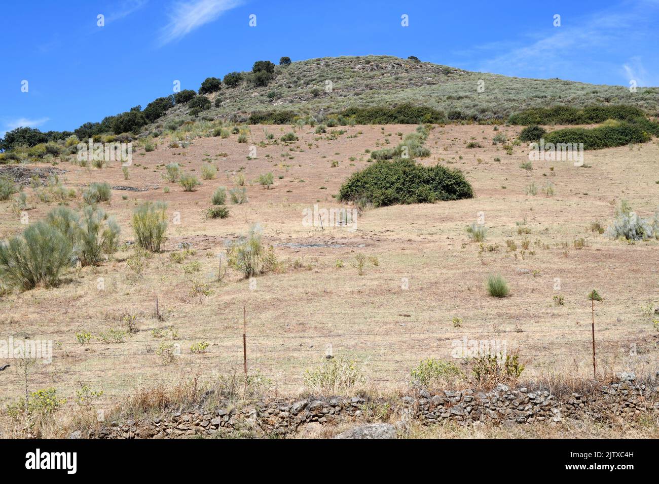 Batholith (granite dome). This photo was taken in Cerro de San Cristobal, Logrosan, Caceres, Extremadura, Spain. Stock Photo