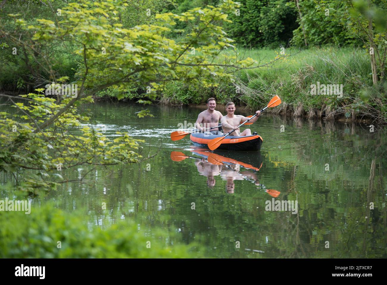 Canoeing on Eure river, Eure-et-Loir department, Centre-Val-de-Loire region, France, Europe. Stock Photo