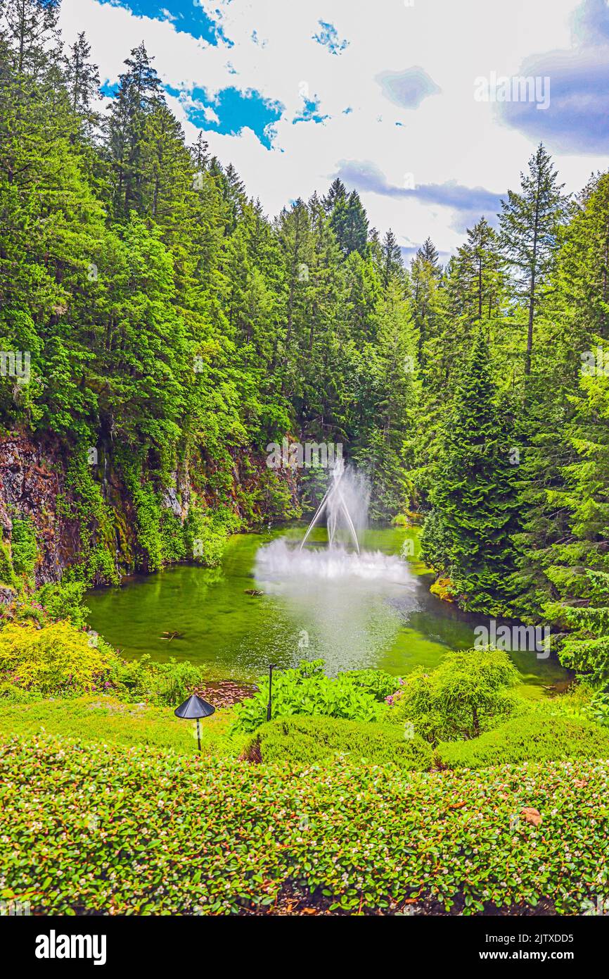 Ross Fountain in Butchart Gardens near Victoria, Vancouver Island, British Columbia, Canada. Named for Grandson Ian Ross who was given The Gardens on Stock Photo