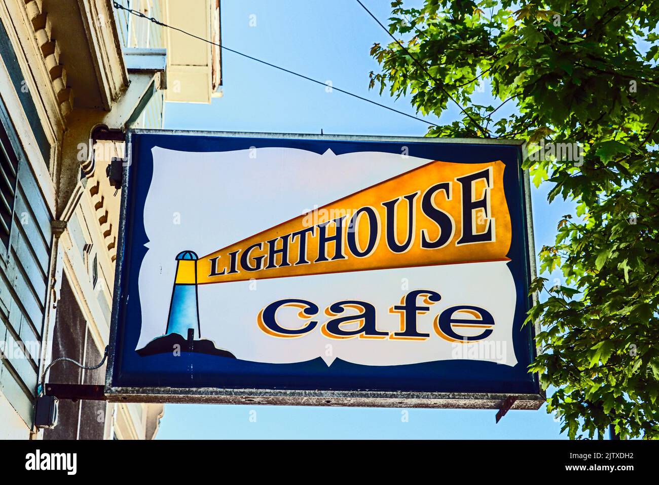 Lighthouse Cafe sign at Port Townsend, Washington. Stock Photo