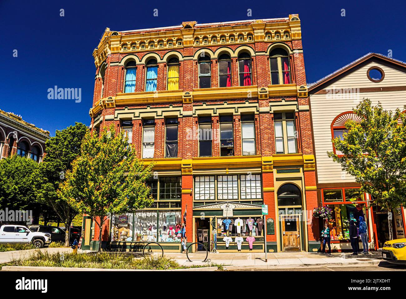 Side view of 940 Water Street, Port Townsend, Washington, also known as Victorian Square. Stock Photo
