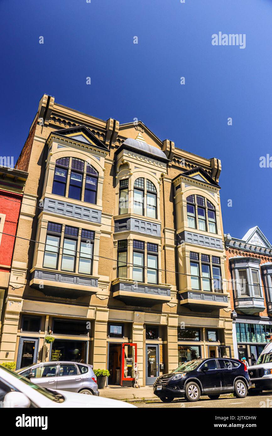 Port Townsend, Washington. The Eisenbeis Building, named after the first mayor of Port Townsend Charles Eisenbeis. Built in 1889 the building Stock Photo