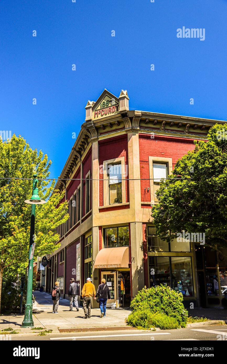 The McCurdy Building on Water Street in Port Angeles, Washington. Built in 1887. Stock Photo