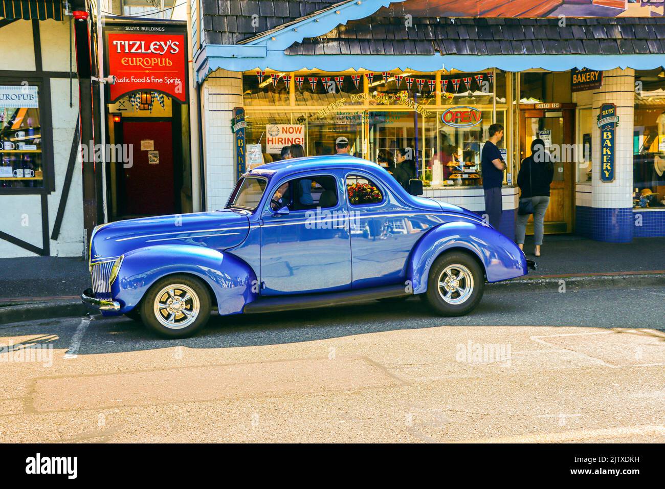 1939 era Ford De Luxe Coupe parked in Poulsbo, Washington. Stock Photo