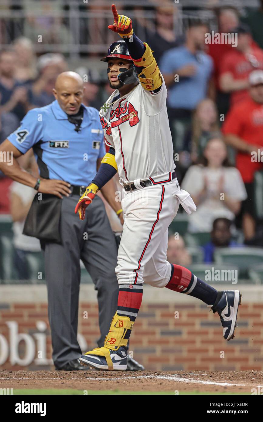 Atlanta, GA. USA; Atlanta Braves right fielder Ronald Acuna Jr. (13