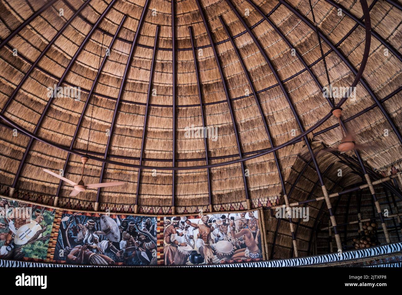 Interior ceiling and decor of buffet restaurant. Shakaland Zulu Village. KwaZuluNatal, South