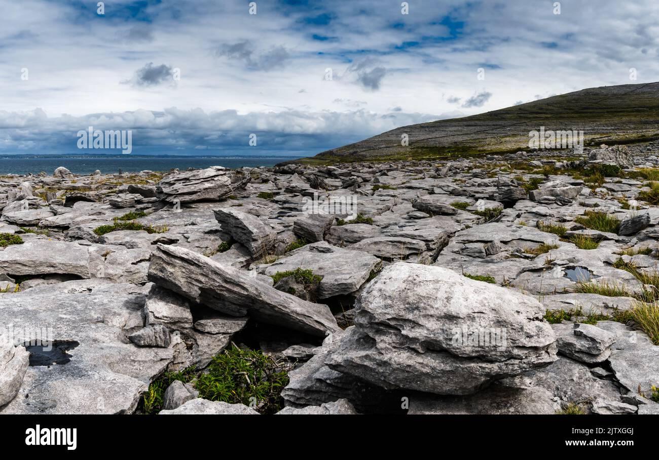 A view of the glaciokarst coastal landscape of the Burren Coast in ...