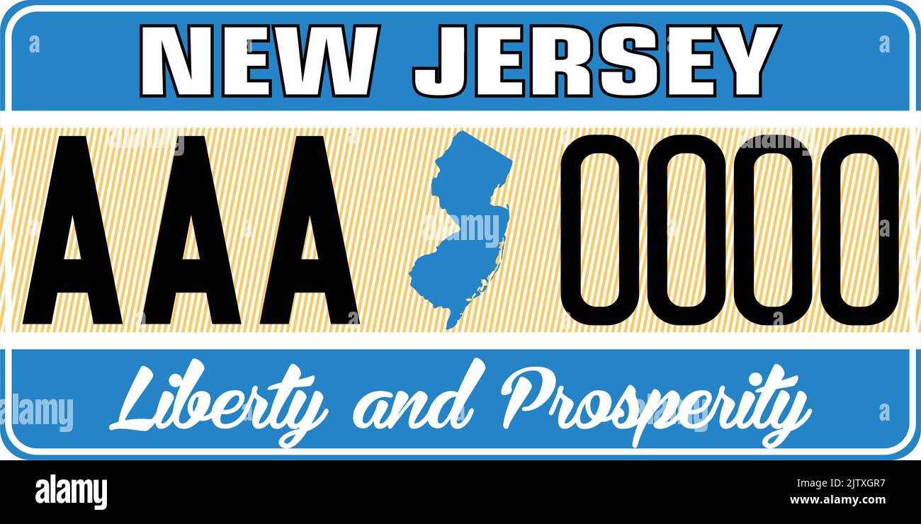 Vehicle license plates marking in New Jersey in United States of America, Car plates. Vehicle license numbers of different American states. Vintage Stock Vector
