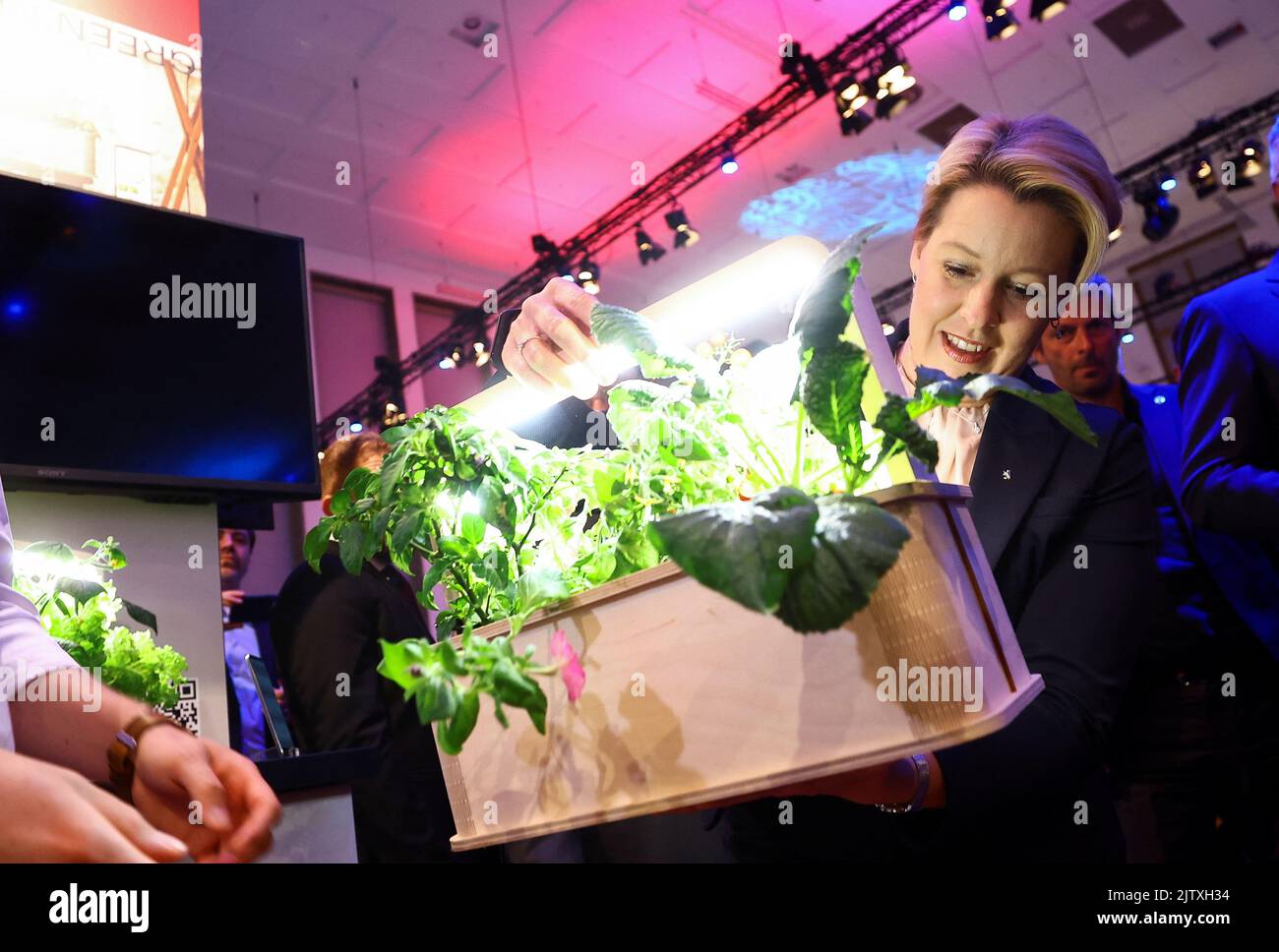 Berlin's Mayor Franziska Giffey looks at a GreenBox from Berlin Green as she tours the international consumer technology fair IFA in Berlin, Germany September 2, 2022. REUTERS/Lisi Niesner Stock Photo