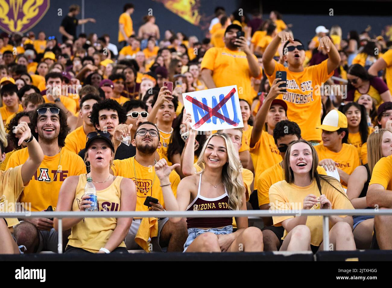 Arizona State student section before an NCAA college football game between Arizona State and Northern Arizona in Tempe, Arizona, Thursday, September 1 Stock Photo