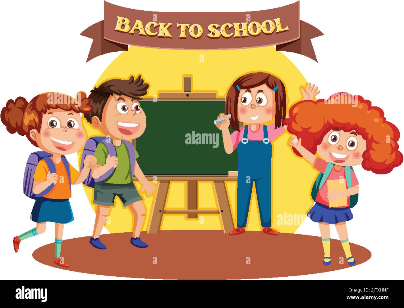 Back to school with kids cartoon character illustration Stock Vector ...