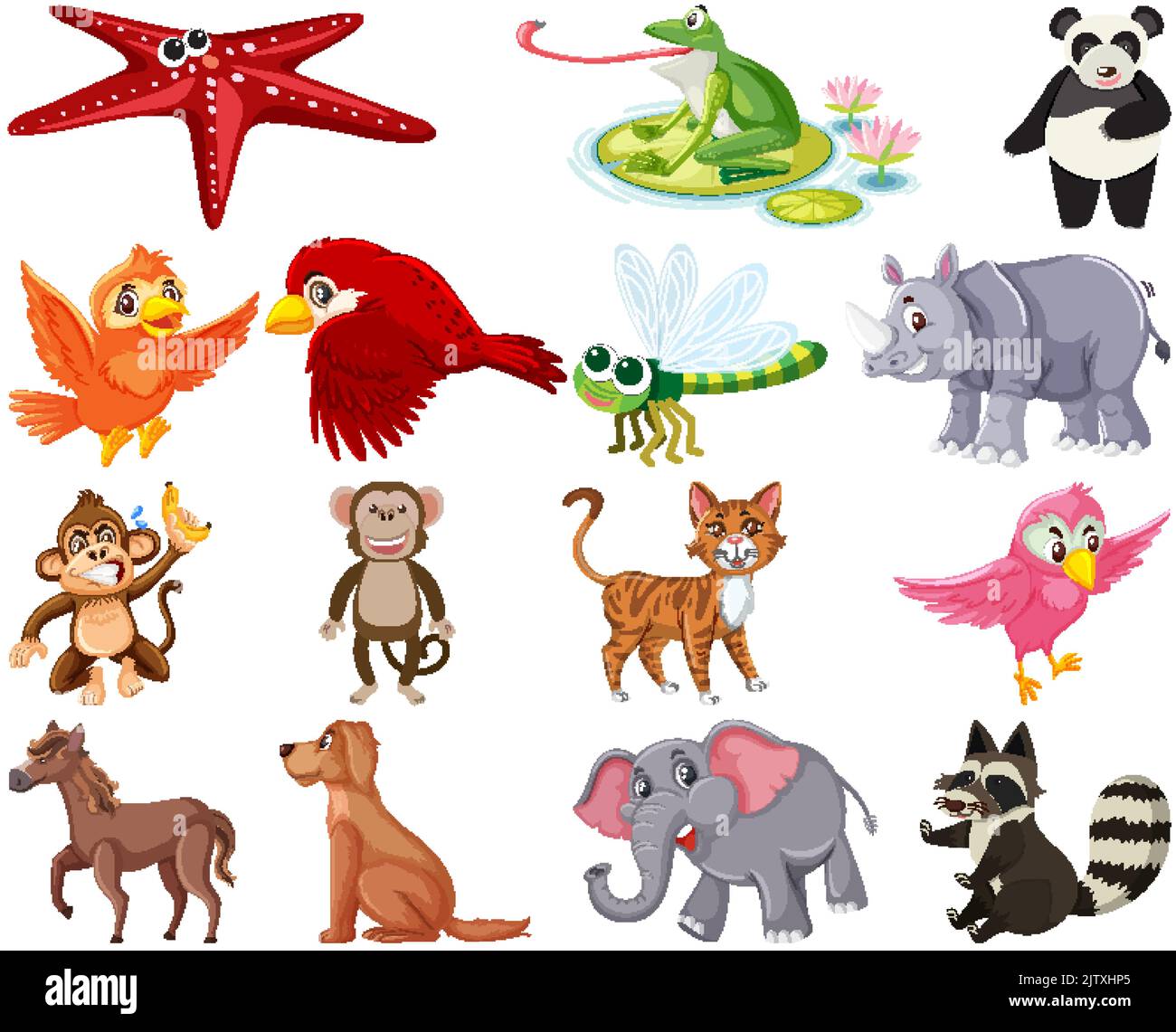 Set of various animals cartoon illustration Stock Vector