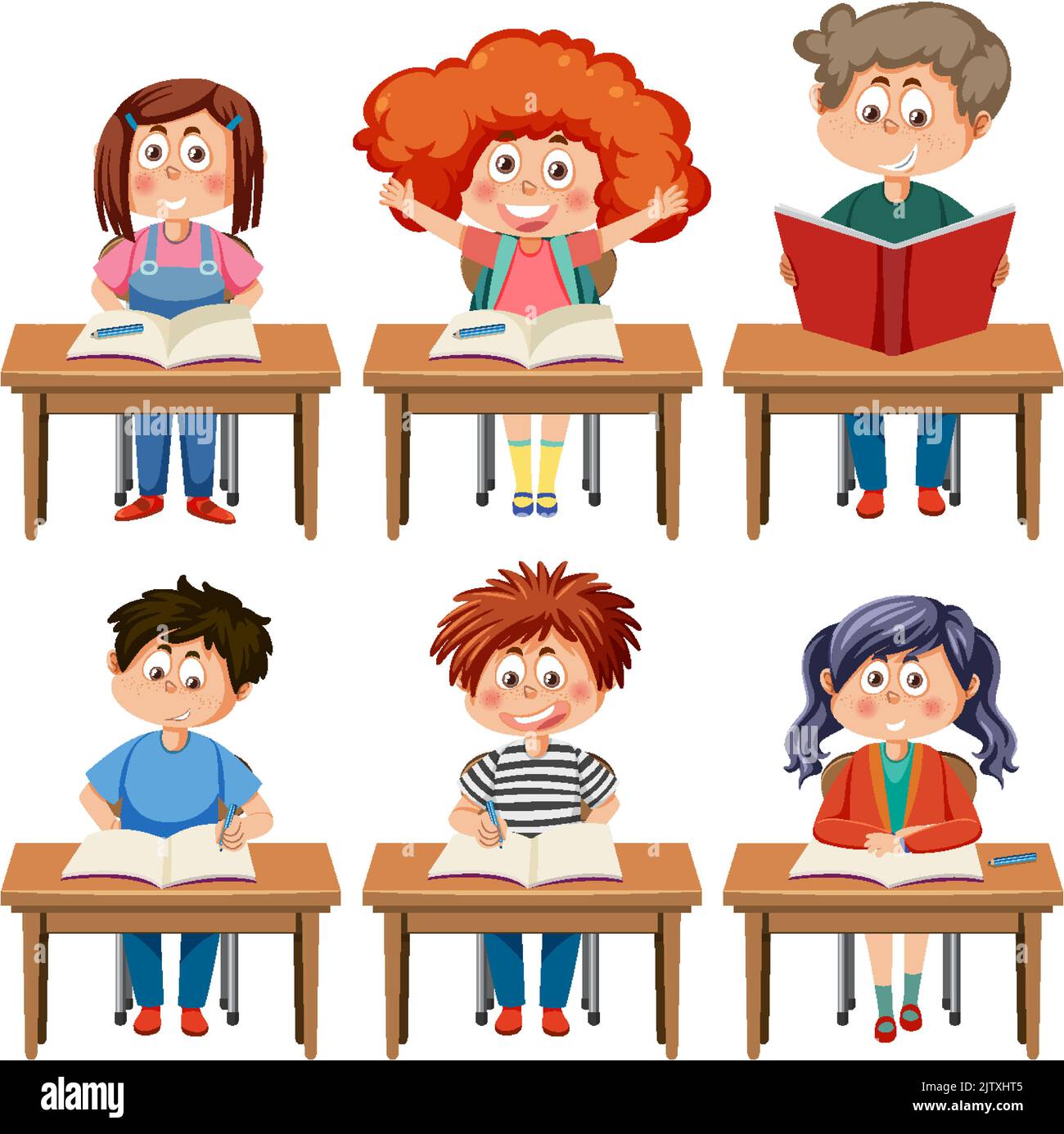 Student kids on the tables set illustration Stock Vector Image & Art ...